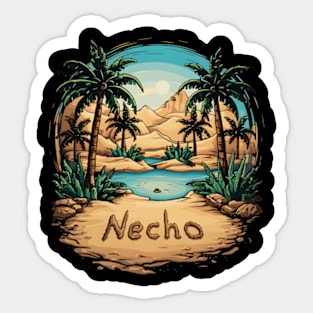 name Necho written in the sand Sticker